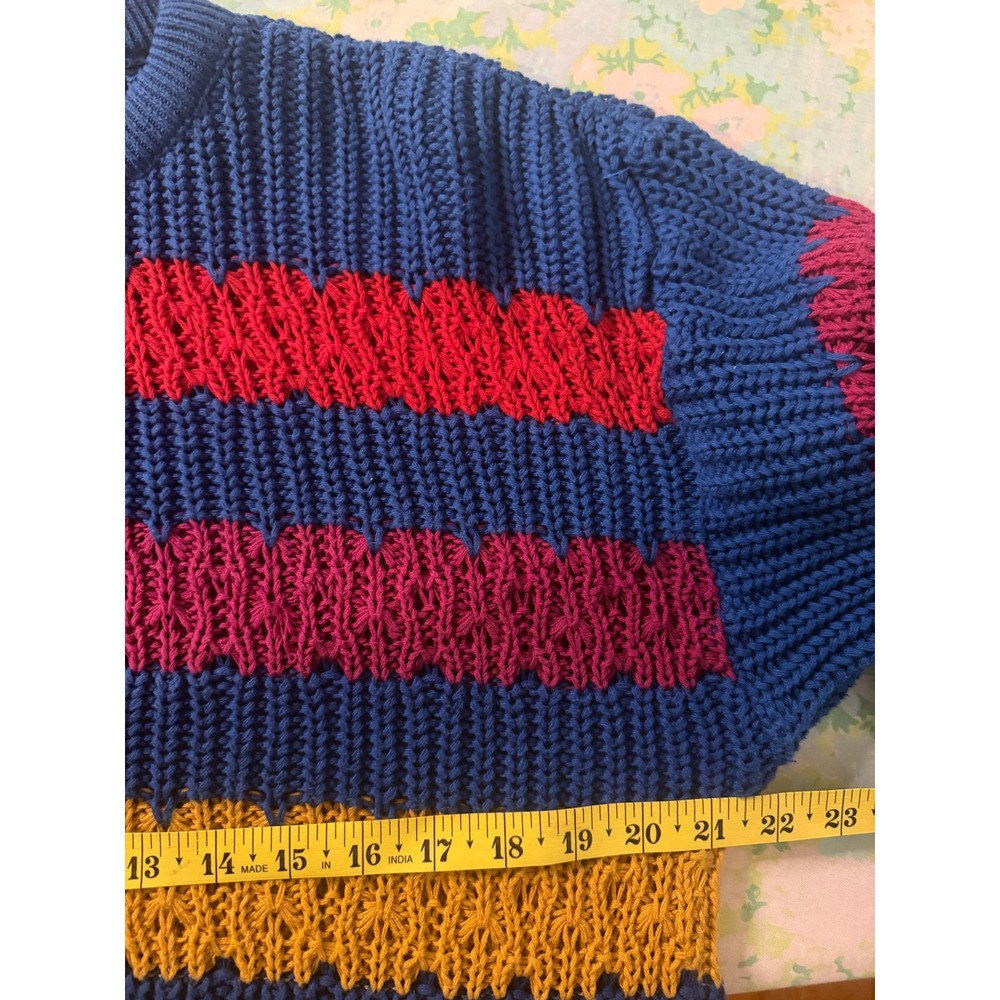 Vintage Jantzen | Striped Cotton Knit Sweater Small Blue Red Grandpa Made in USA - Picture 5 of 8